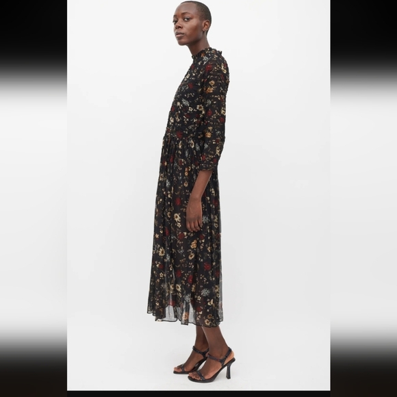 Dôen Black & Multicolour Silk Floral Sheer Dress - Picture 3 of 9